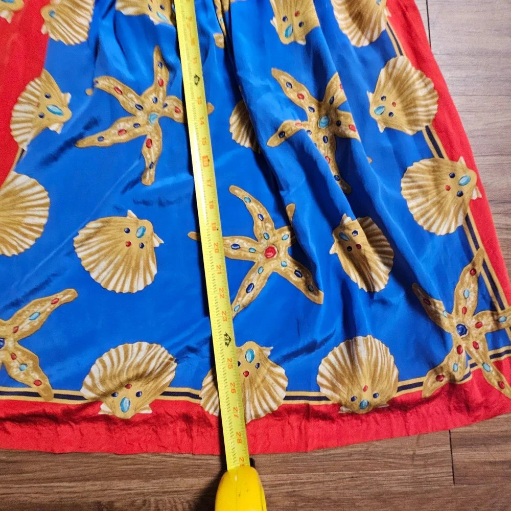 Vintage Anne Crimmins Silk Sea Shell Starfish Print Midi Skirt 27 Mermaidcore‎